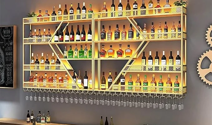 Wall Mounted Wine Rack with LED Lights